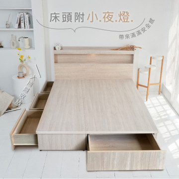 【藤原傢俬】6分木芯板4抽收納床組(遙控/觸控床頭+4抽床底/架)