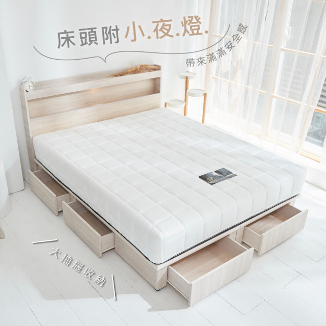 【藤原傢俬】白色戀人5件式房間組 (床頭+新6抽木芯板床底+3x6衣櫥+2抽櫃+床墊)