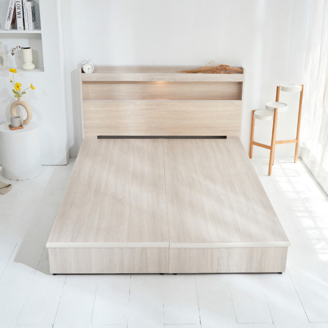 【藤原傢俬】遙控/觸控燈附插座木芯板床組 (6分床架床底+床頭)